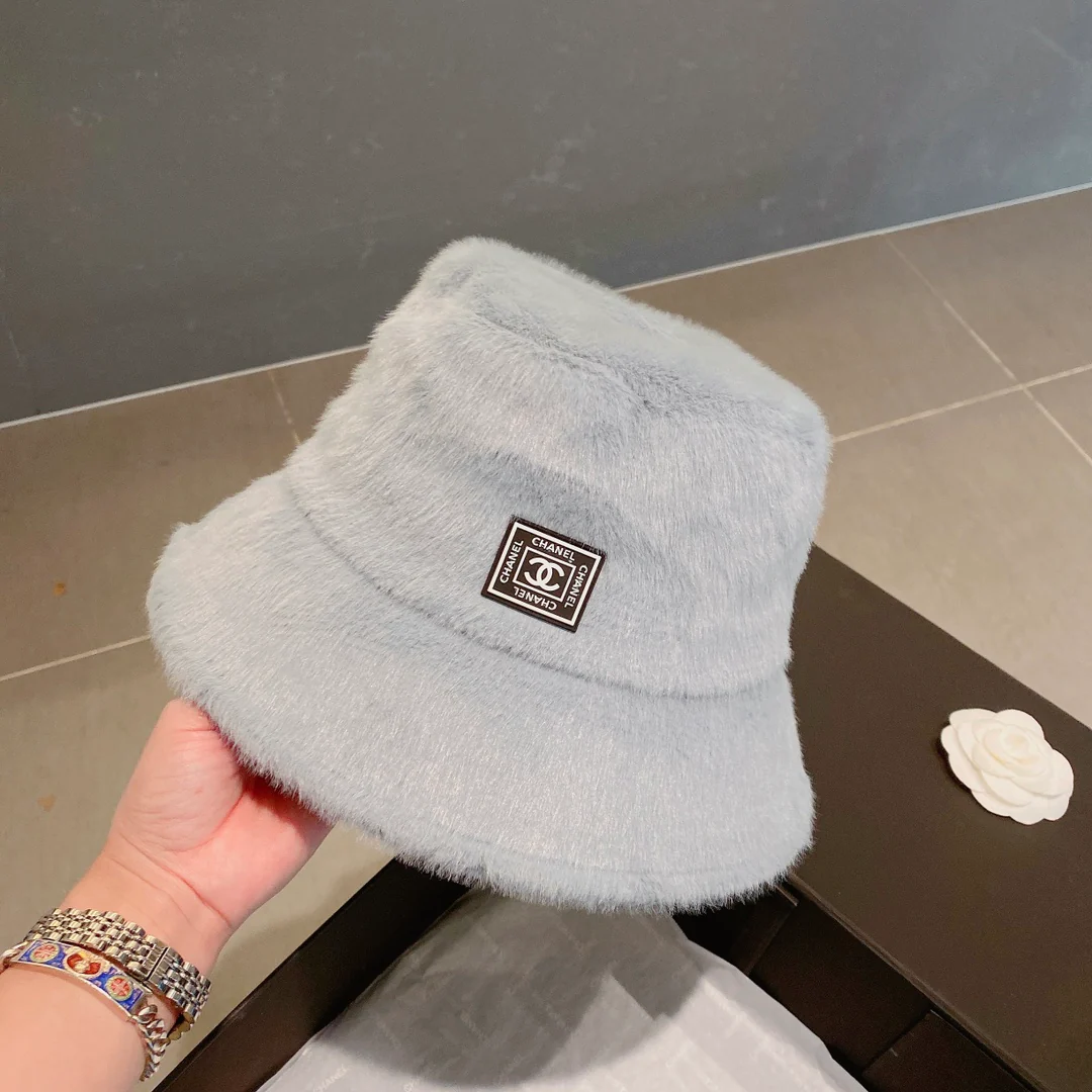 Chanel - Рыбацкая шляпа из кроличьего меха - Серо-голубая