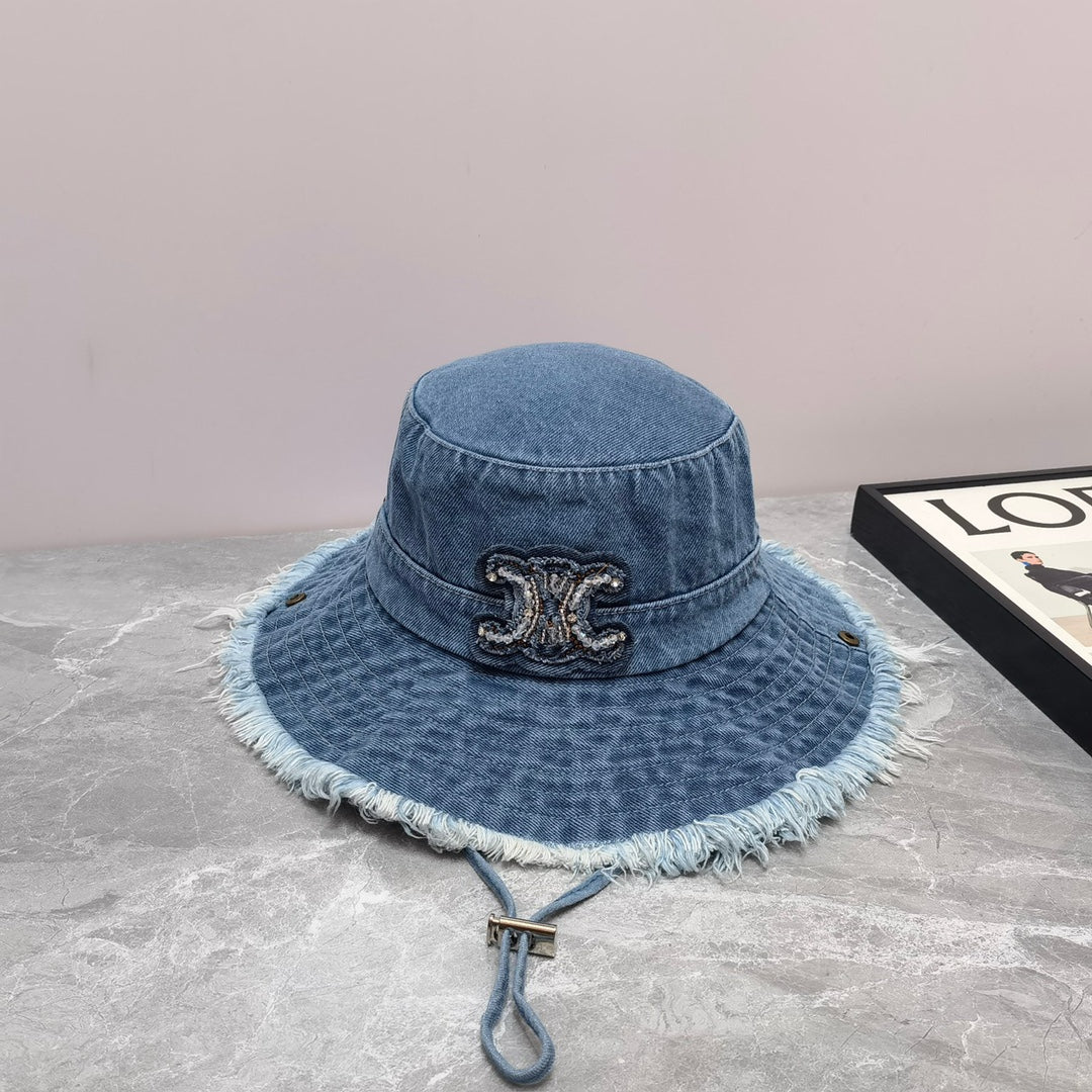 Celine - Панама из окрашенного денима на шнуровке