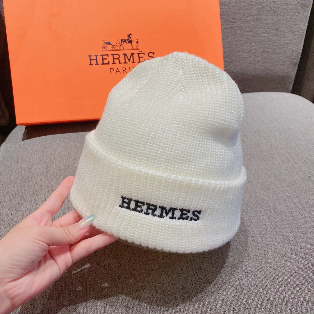 Hermes - Вязаная шапка-бини - Унисекс - Белая