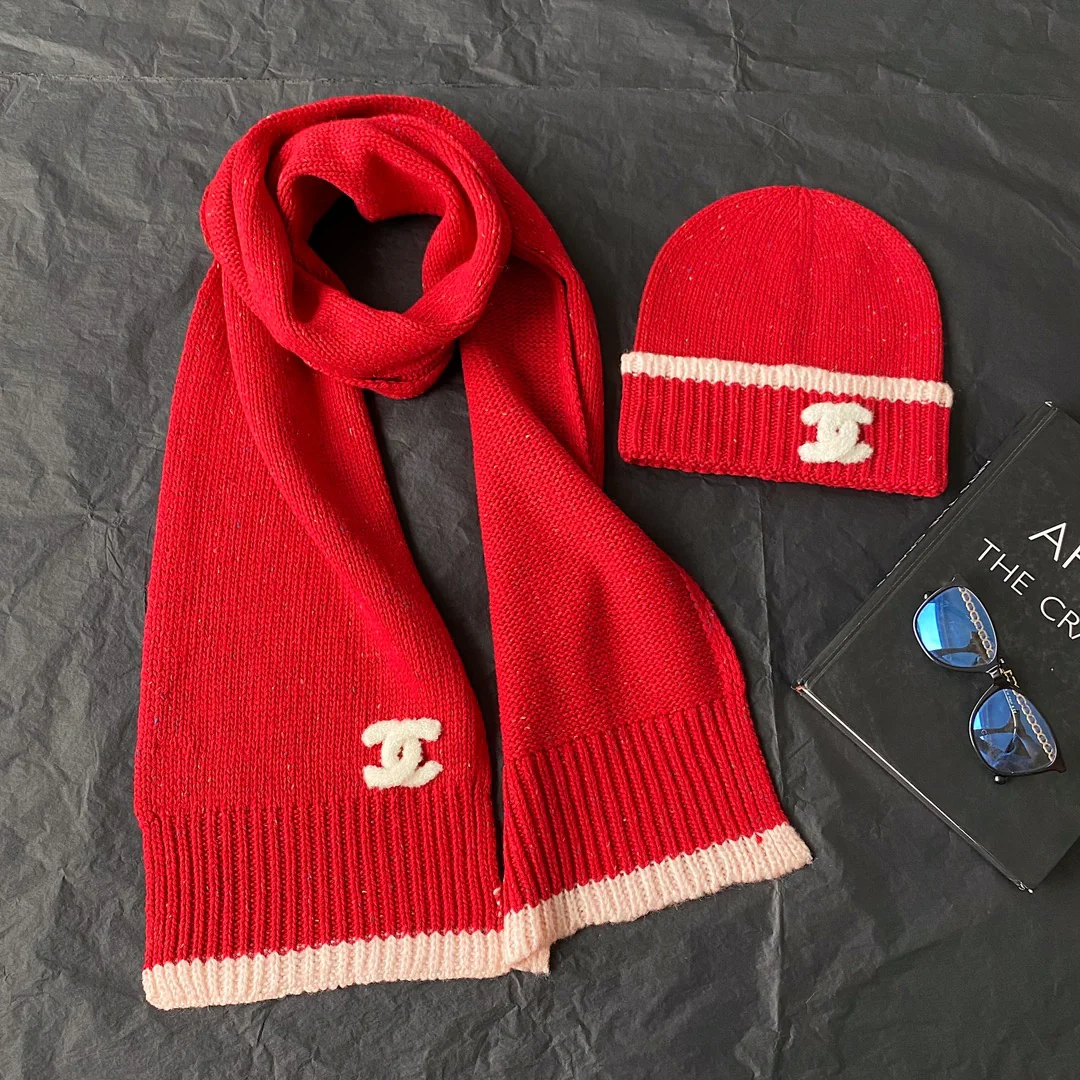 Chanel - Модная шерстяная вязаная шапка - Красная