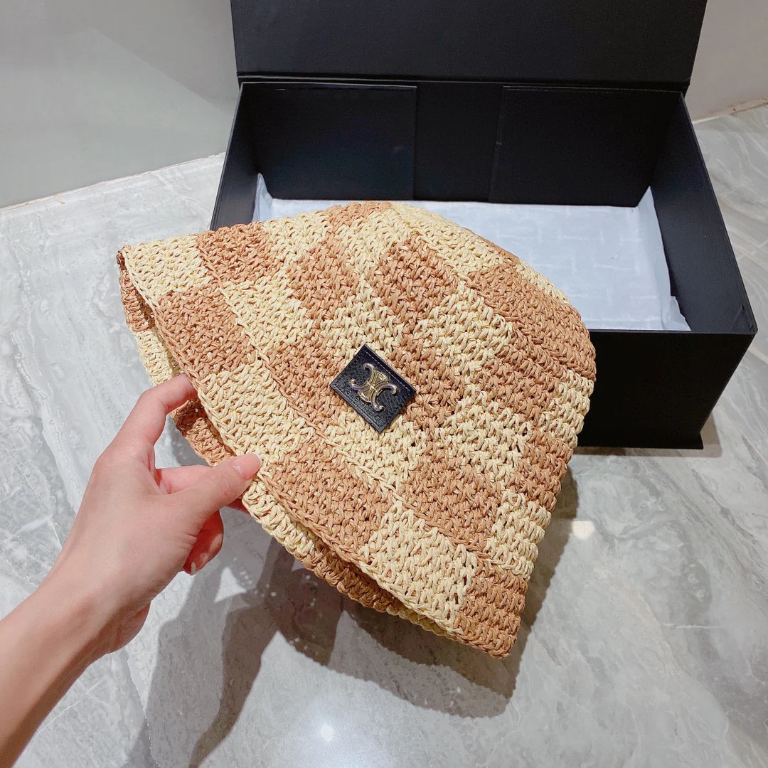 Рыбацкая шляпа Celine в клетку из соломы - 1 шт.