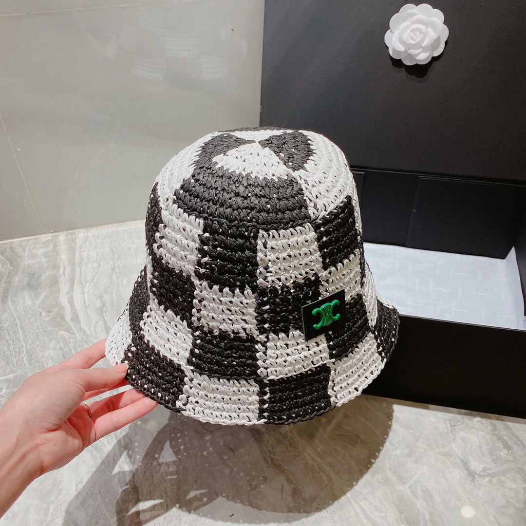 Celine - клетчатая соломенная рыбацкая шляпа