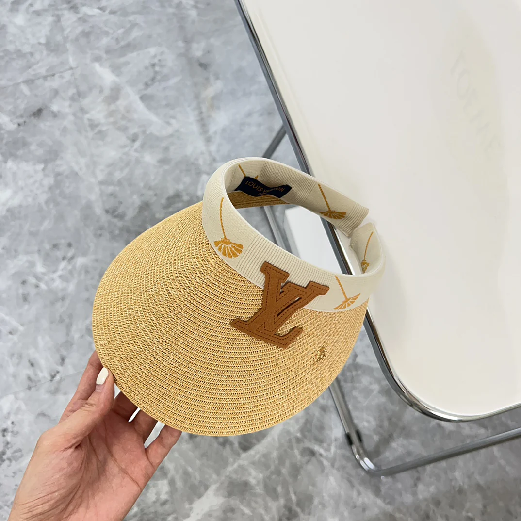 Новинка LV 2024 — Солнцезащитная шляпа из рафии — Белая