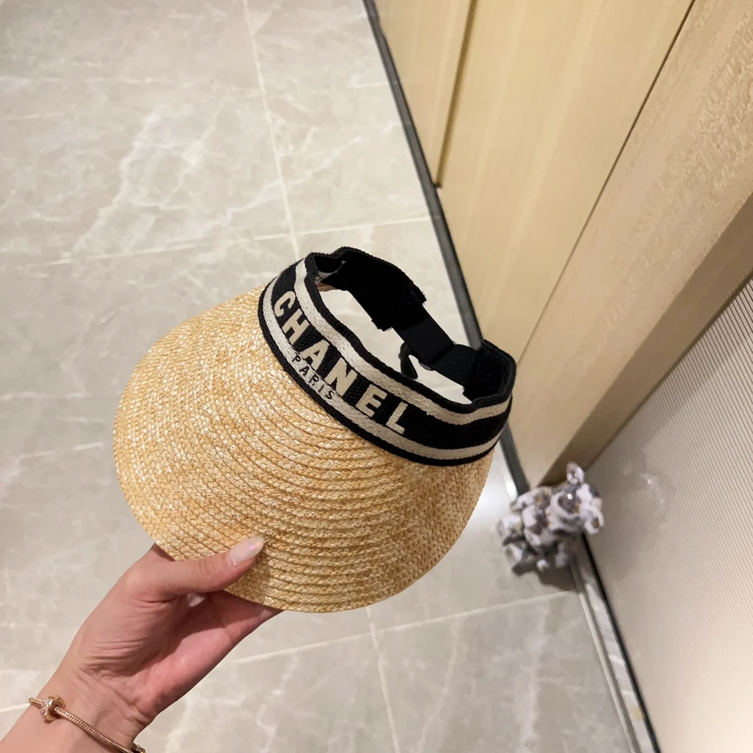 Новинка сезона весна/лето 2023 от Chanel - Соломенная шляпа с открытой шириной - Солнцезащитная шляпа - Черная