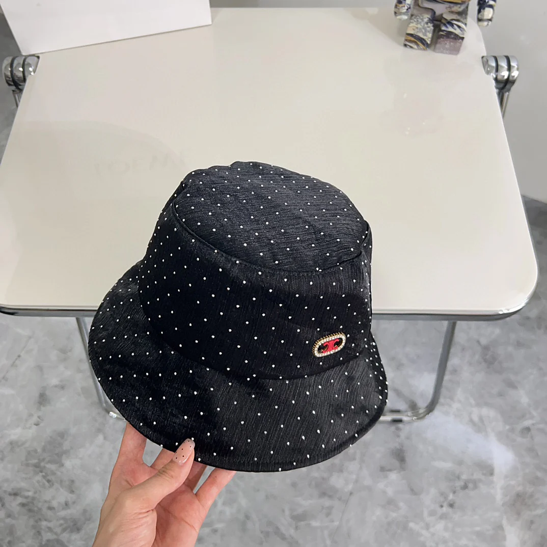 Новая роскошная рыбацкая шляпа Celine 2024 с стразами - черная