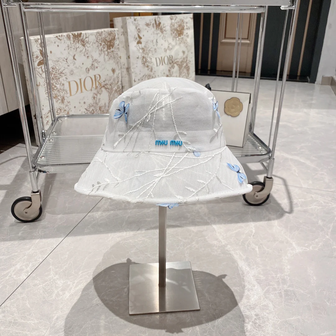 Новинка весны/лета Miu Miu 2023 — Рыбацкая шляпа из органзы — Синяя