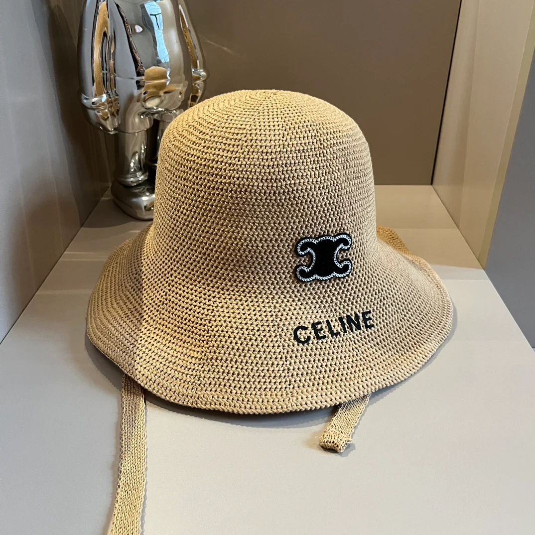 Celine - Новая ажурная плетеная рыбацкая шляпа - цвет хаки