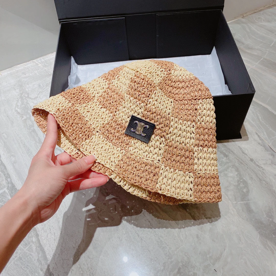 Рыбацкая шляпа Celine в клетку из соломы - 1 шт.