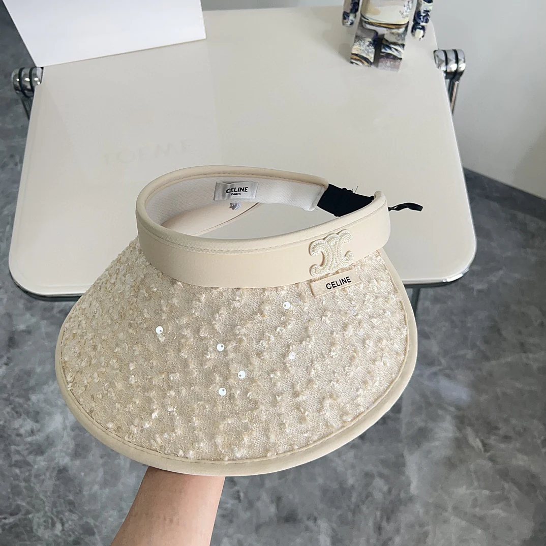 Новая летняя шляпа от солнца Celine 2024 с пайетками - бежевая.