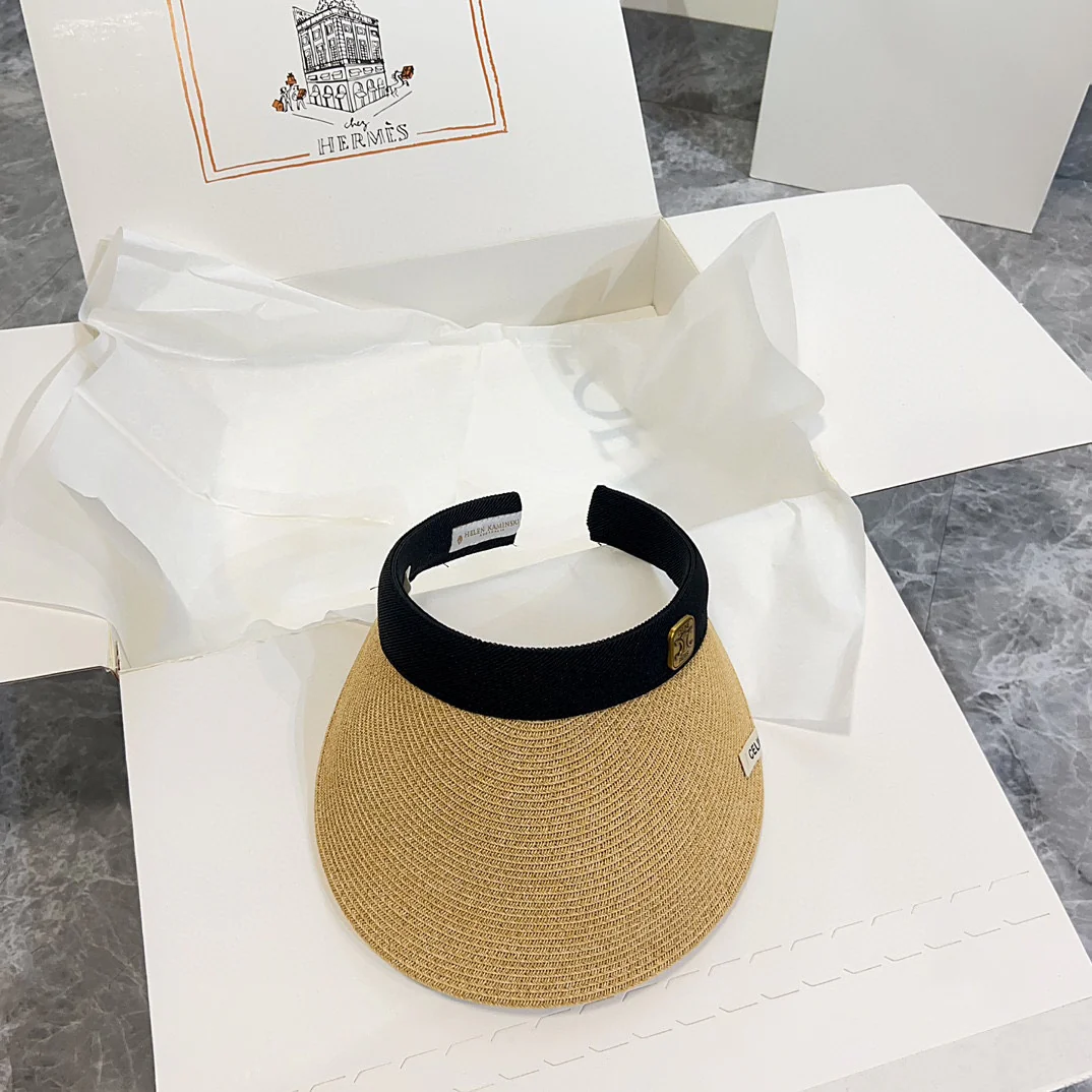 Новая плетеная солнцезащитная шляпа Celine в стиле Chanel, летняя коллекция 2024 года - черная.