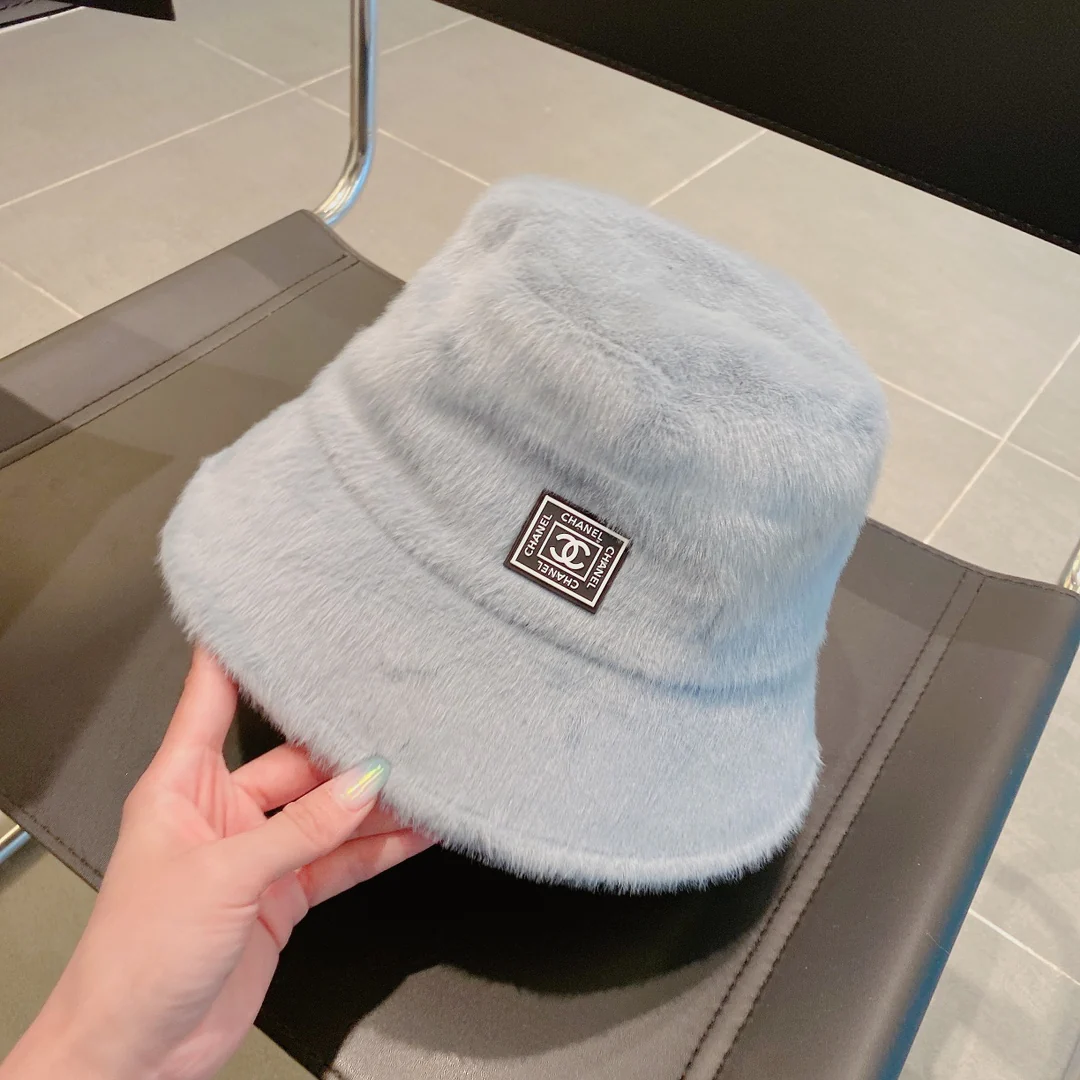 Chanel - Рыбацкая шляпа из кроличьего меха - Серо-голубая