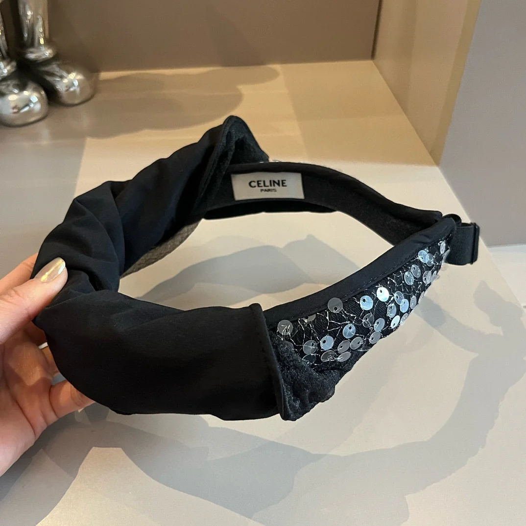 Celine - Новая шелковая шляпа от солнца с пайетками - Черная