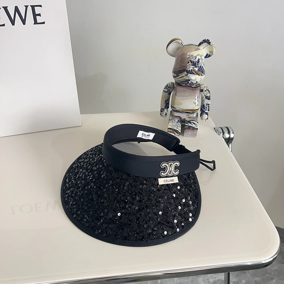 Новая летняя шляпа от солнца Celine 2024 с пайетками - черная