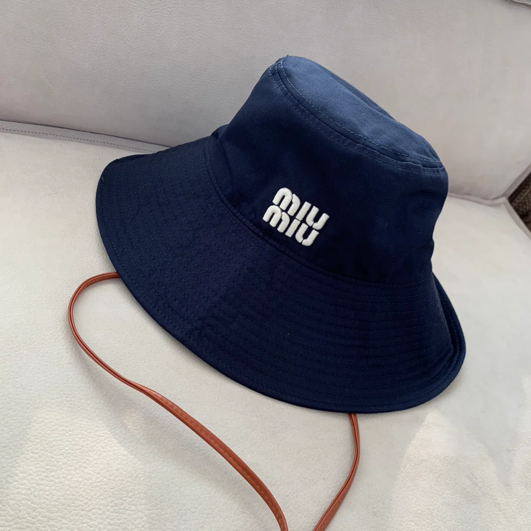 Классическая солнцезащитная шляпа Miu Miu на завязках - синяя