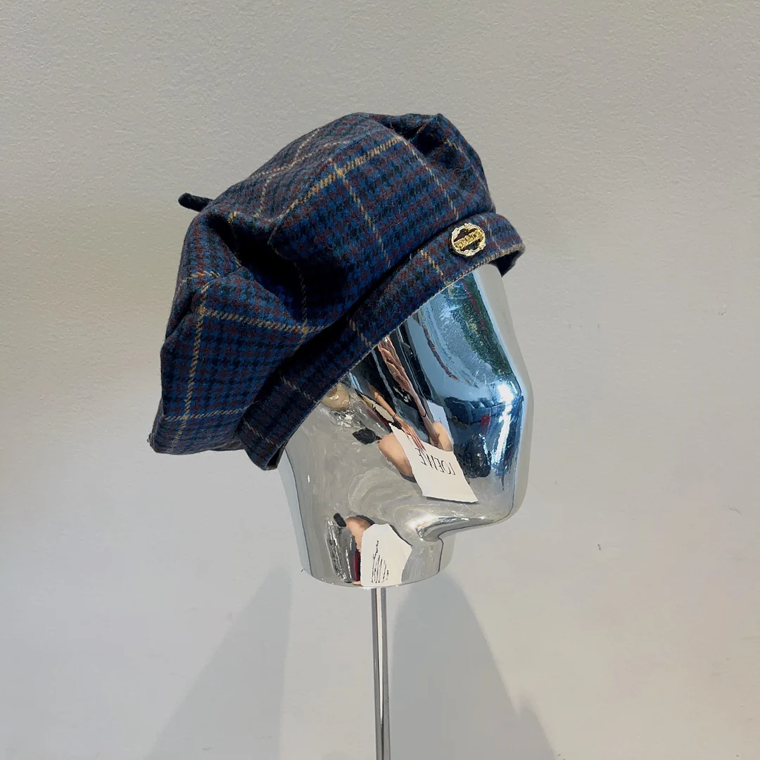 Prada - Ретро клетчатый берет осенне-зимнего сезона - синий