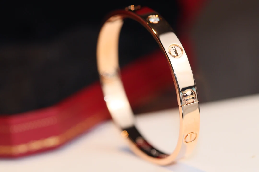 Широкий браслет Cartier Love - розовое/желтое золото - 4 бриллианта