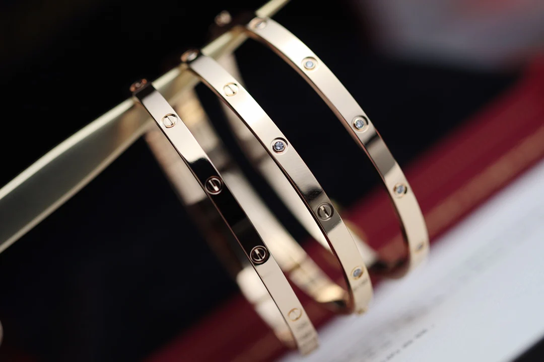 Тонкий браслет Cartier Love - Белое золото - Розовое золото - 6 бриллиантов - 10 бриллиантов