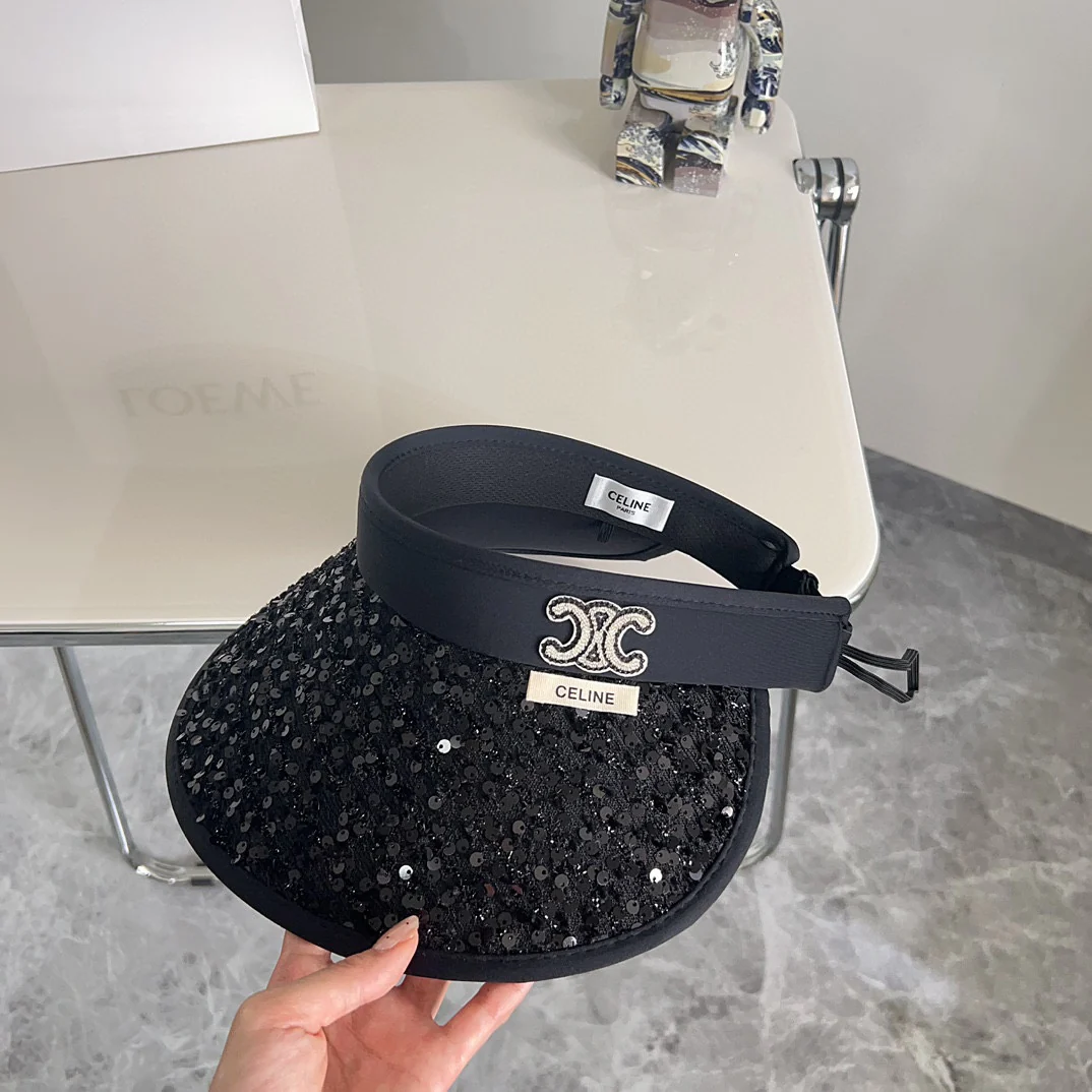 Новая летняя шляпа от солнца Celine 2024 с пайетками - черная