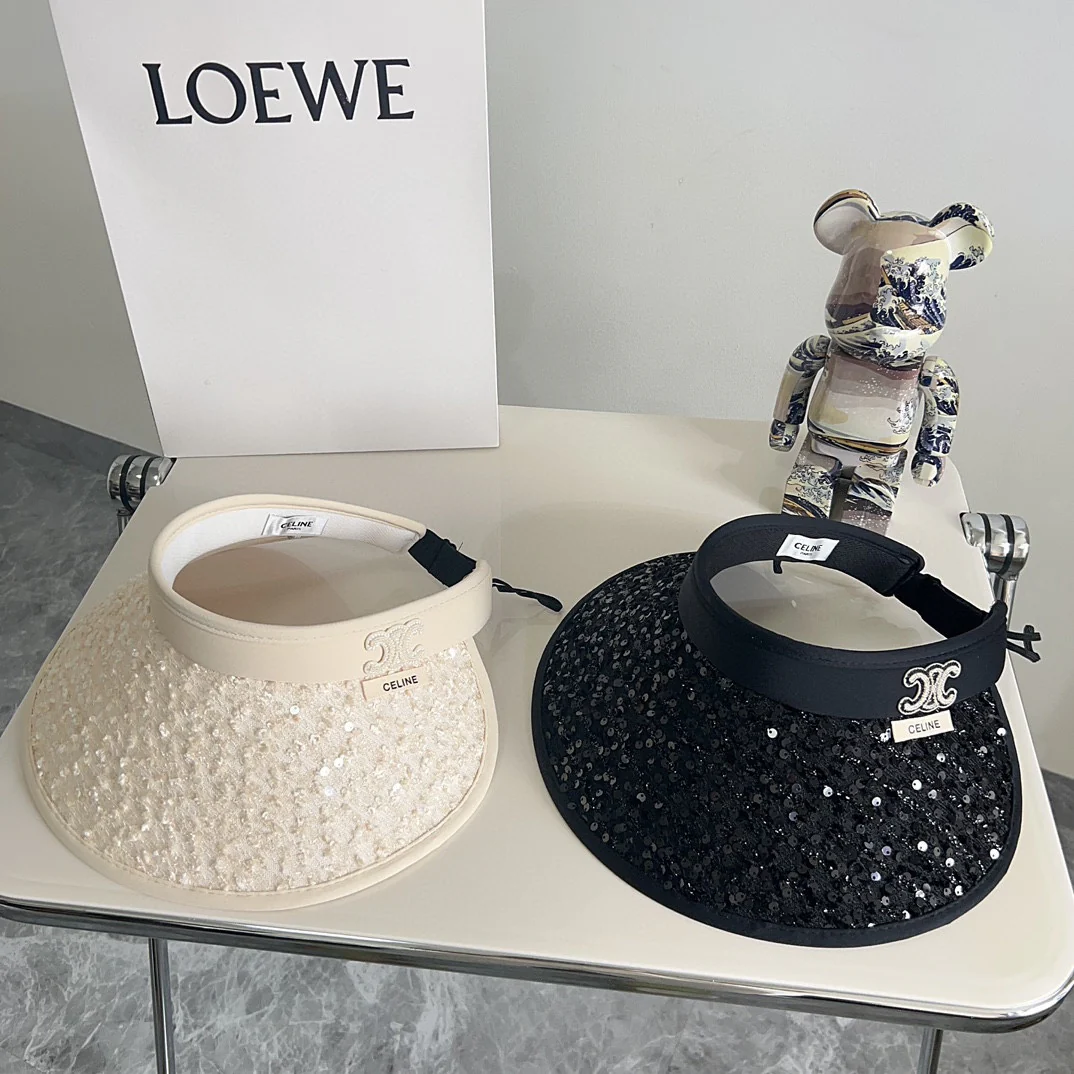 Новая летняя шляпа от солнца Celine 2024 с пайетками - черная