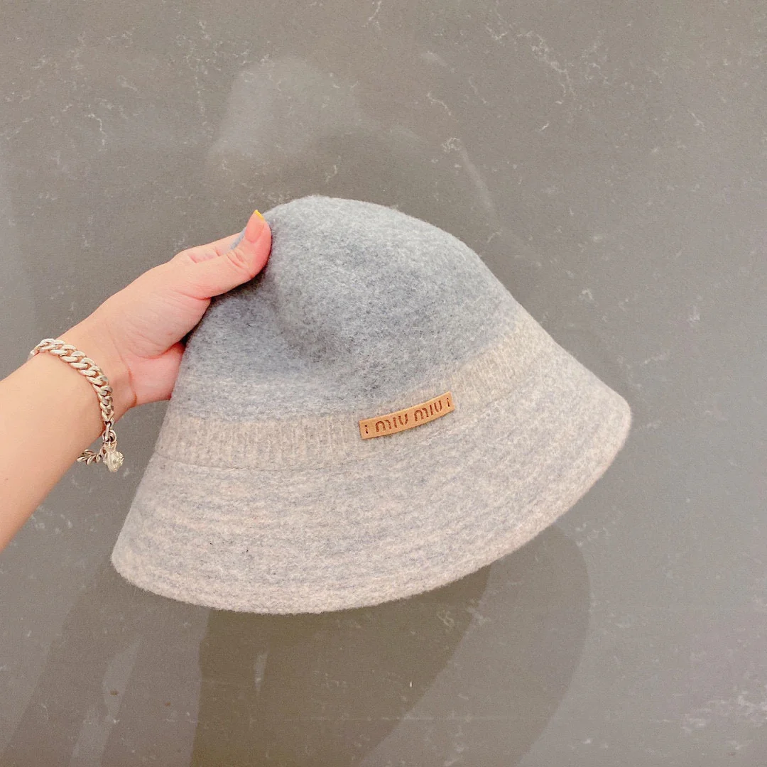 Miu Miu - Шерстяная градиентная рыбацкая шляпа - Серая