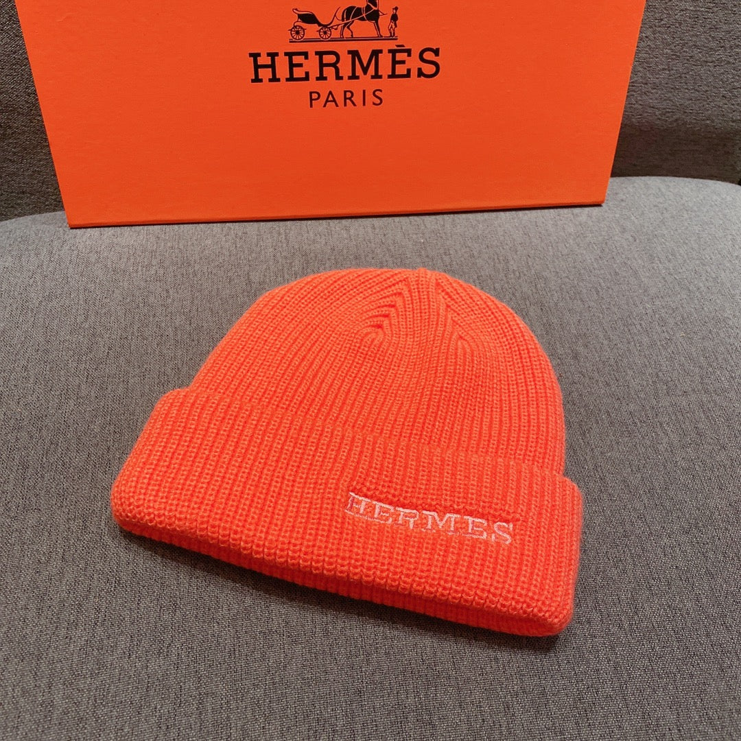 Вязаная шапка Hermes - унисекс - оранжевая