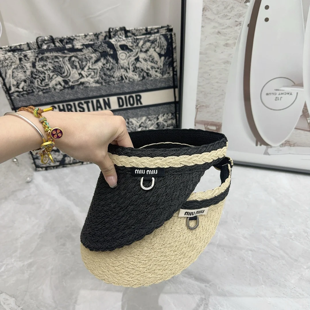 Miu Miu - Плетеная солнцезащитная шляпа - Коричневая