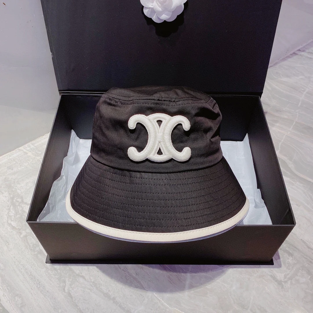 Celine - Черно-белая вышитая рыбацкая шляпа