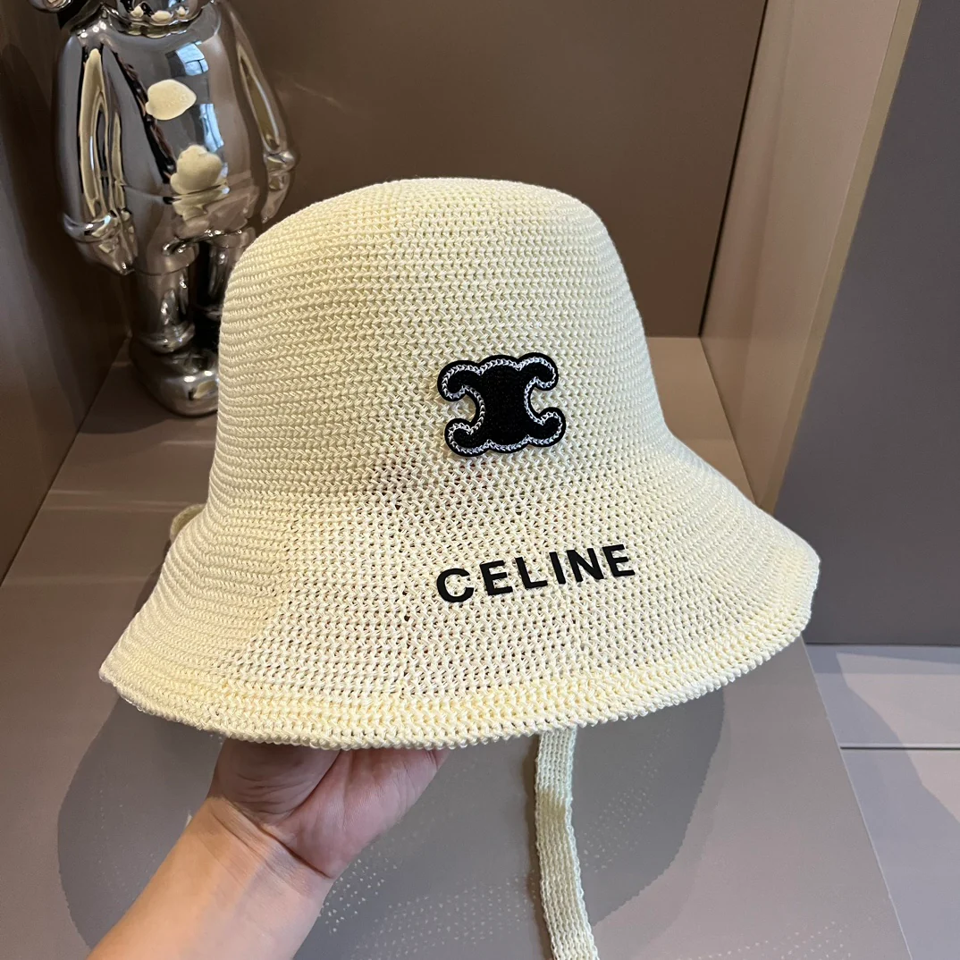 Celine - Новая ажурная плетеная рыбацкая шляпа - белая