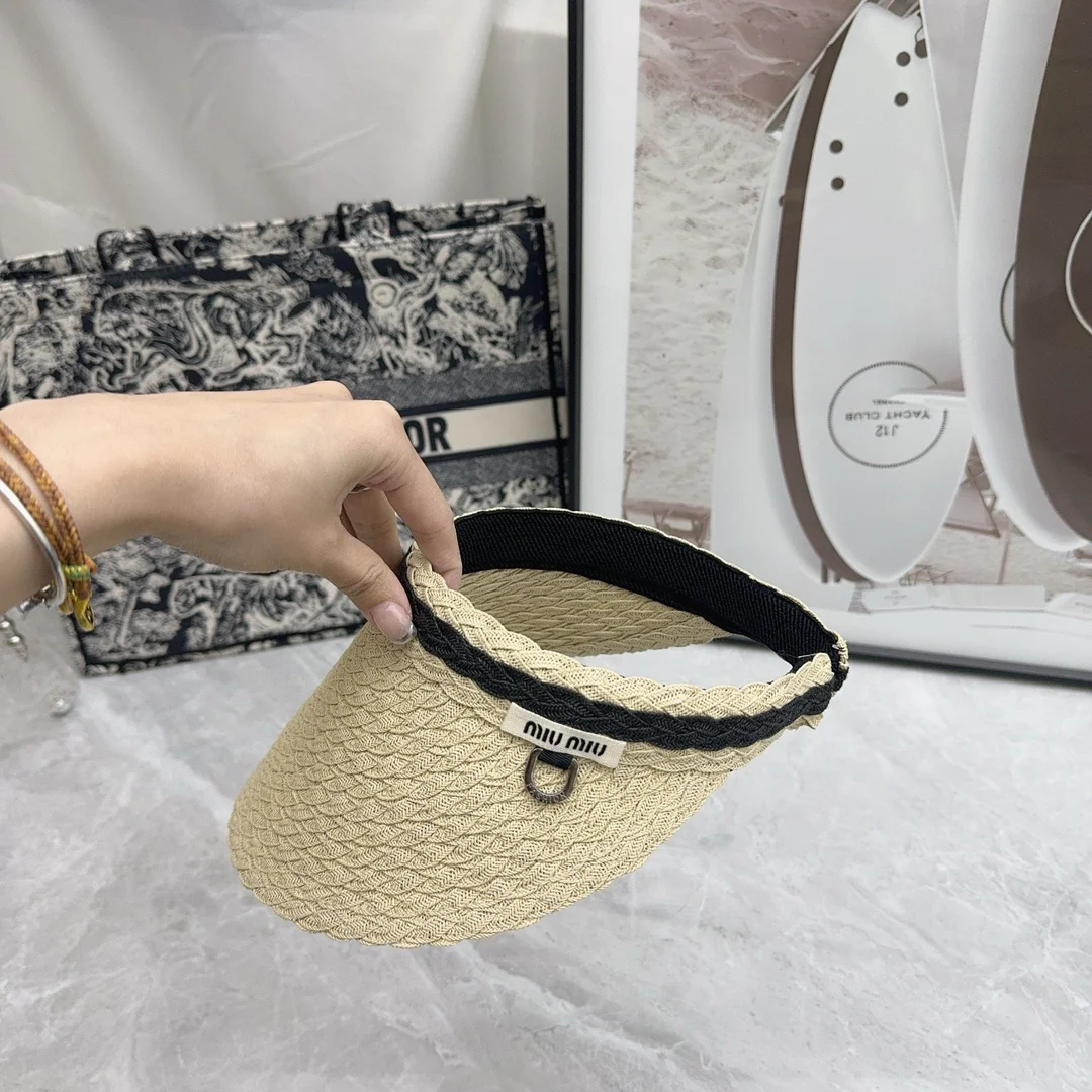 Miu Miu - Плетеная солнцезащитная шляпа - Коричневая