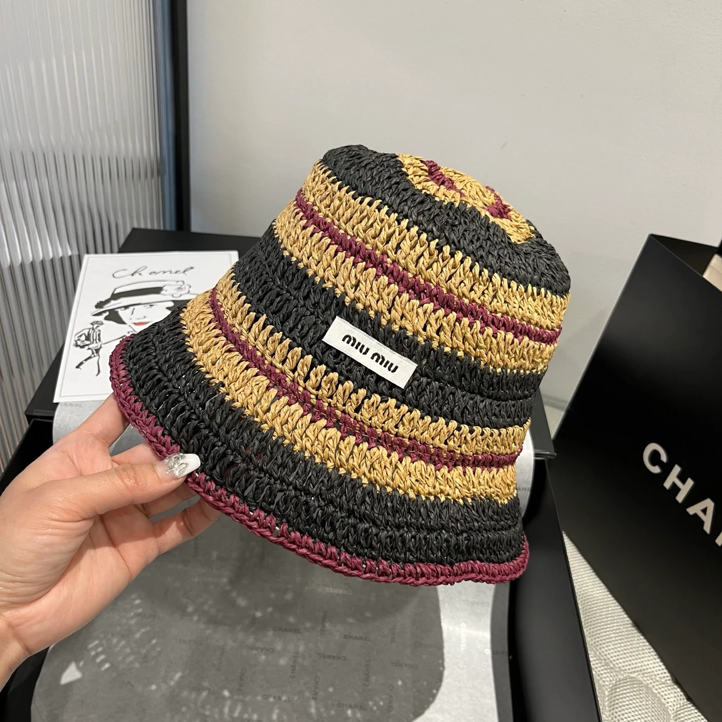 Панама Miu Miu с цветовыми блоками - зеленая