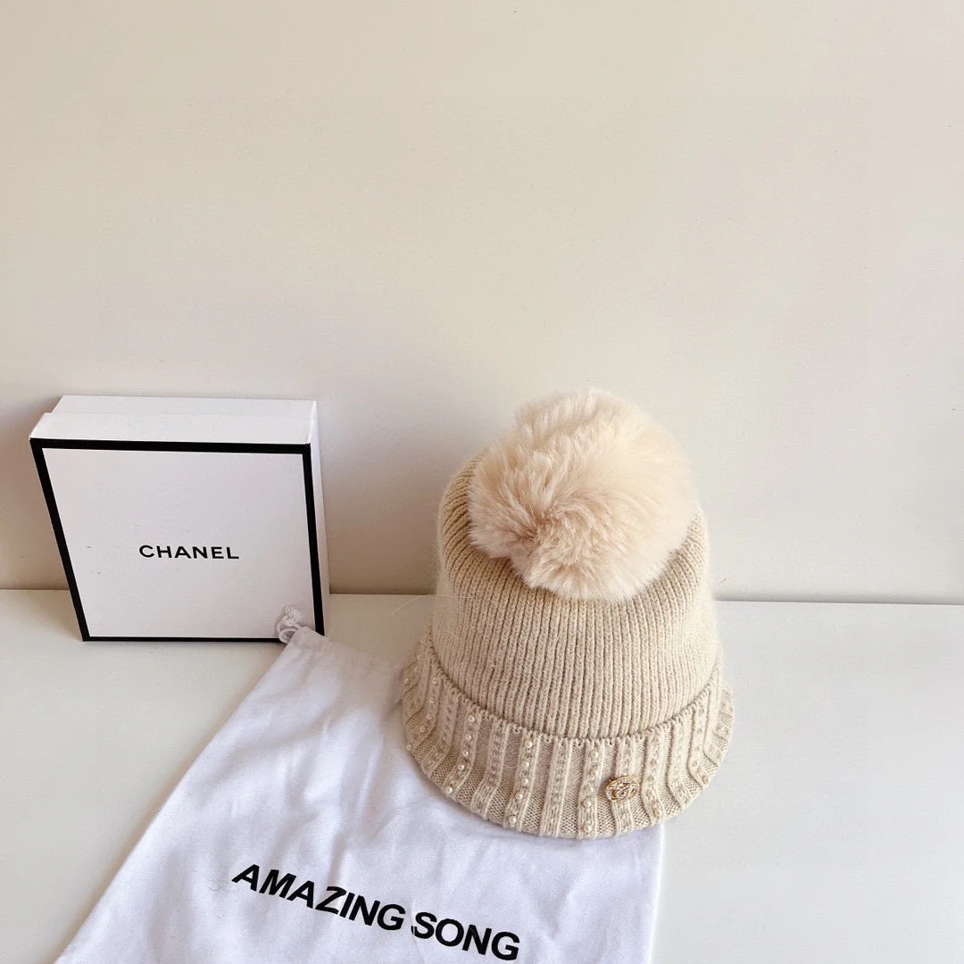 Chanel - Вязаная шапка - Бежевая
