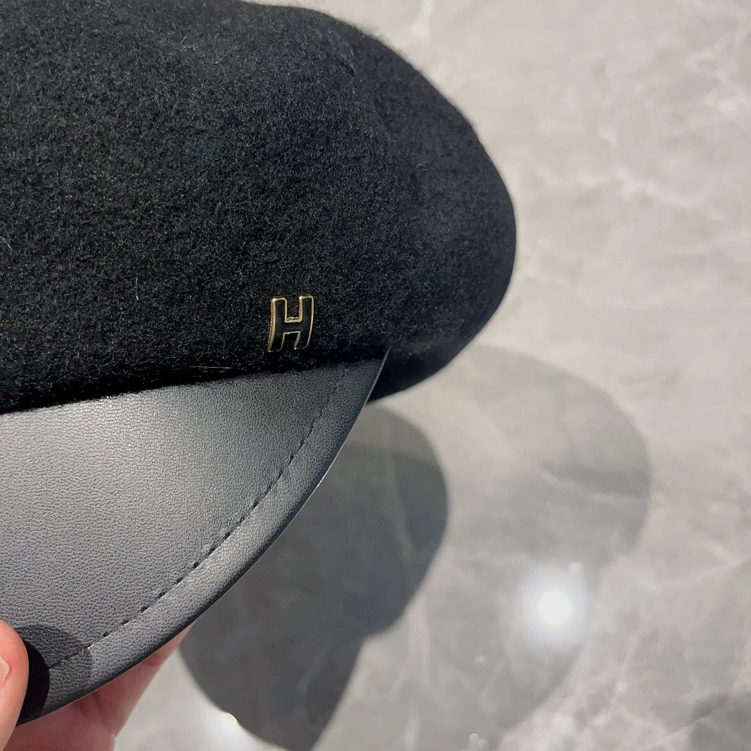 Берет Hermes из шерсти и кожи - черный