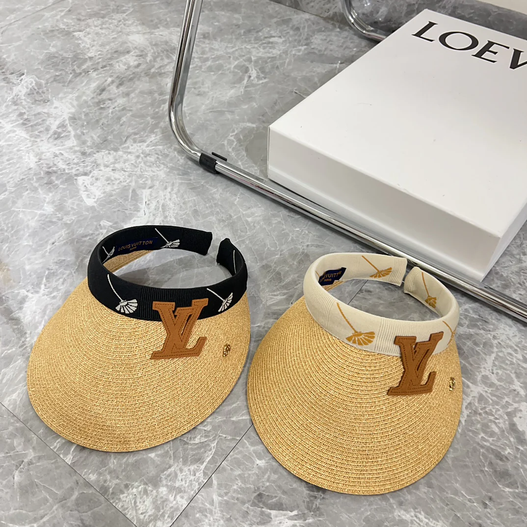 Новинка LV 2024 — Солнцезащитная шляпа из рафии — Белая