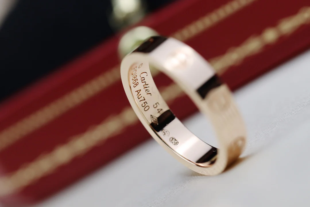 Тонкое кольцо Cartier Love - розовое золото - 3 бриллианта