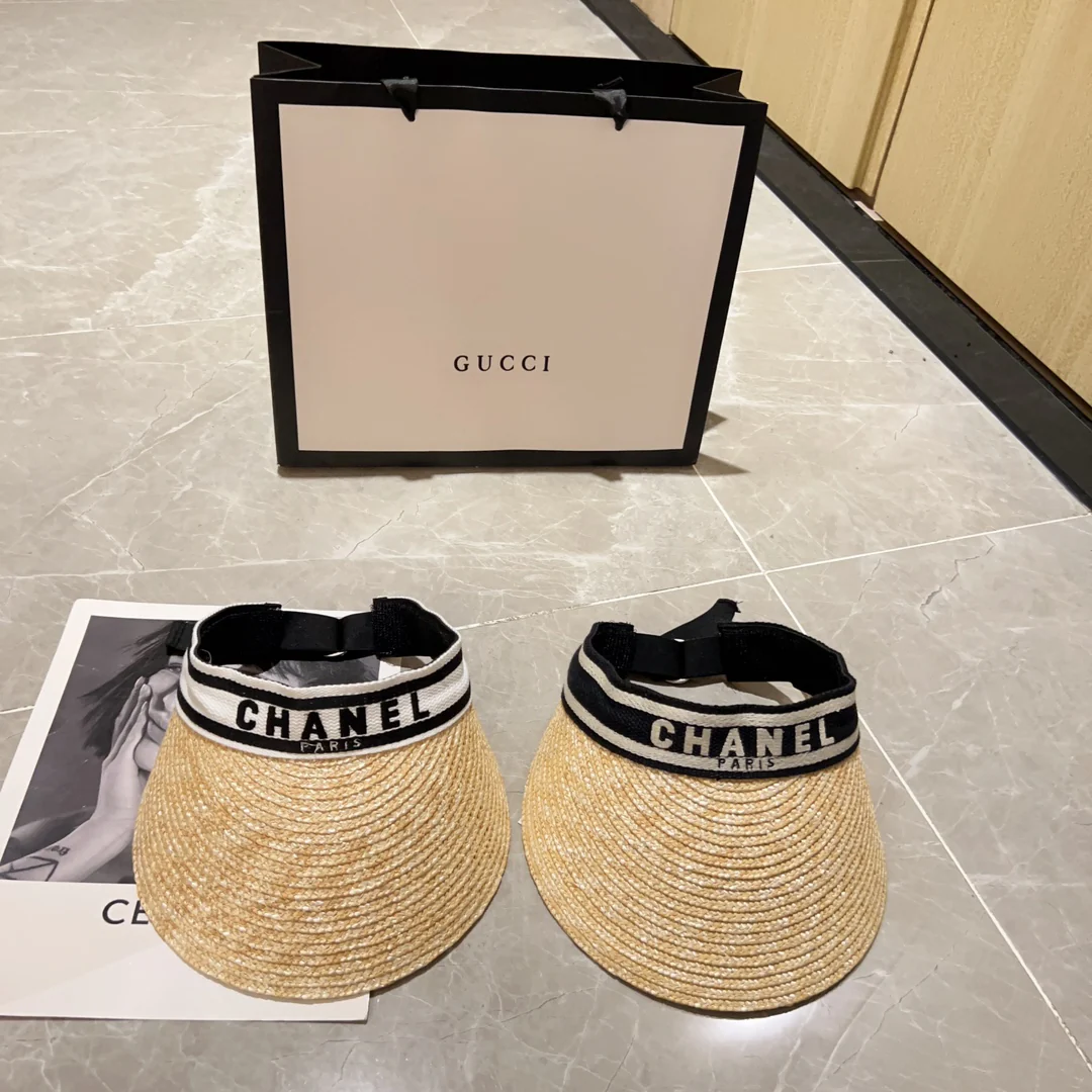 Новинка сезона весна/лето 2023 от Chanel - Соломенная шляпа с открытой шириной - Солнцезащитная шляпа - Черная