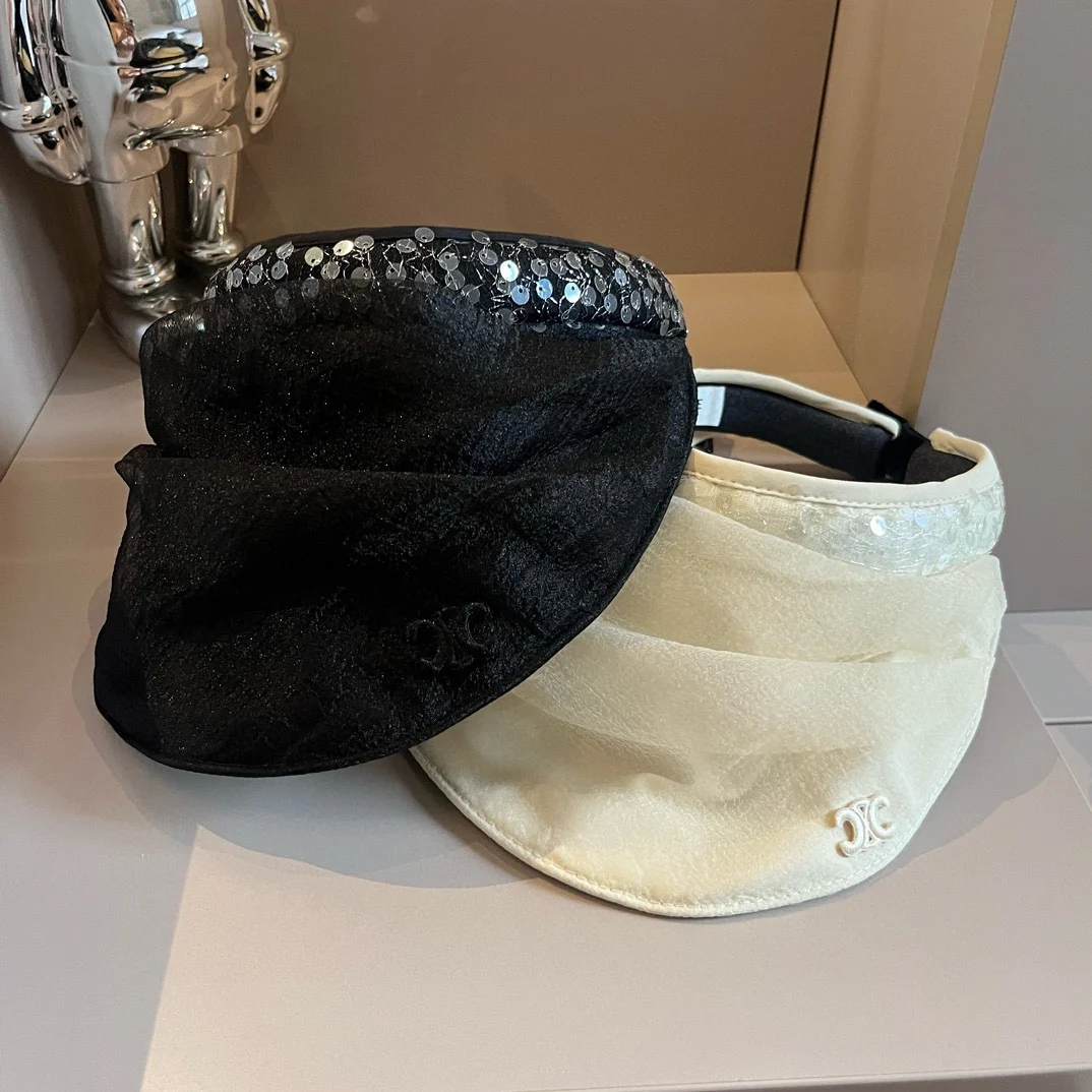 Celine - Новая шелковая шляпа от солнца с пайетками - Черная