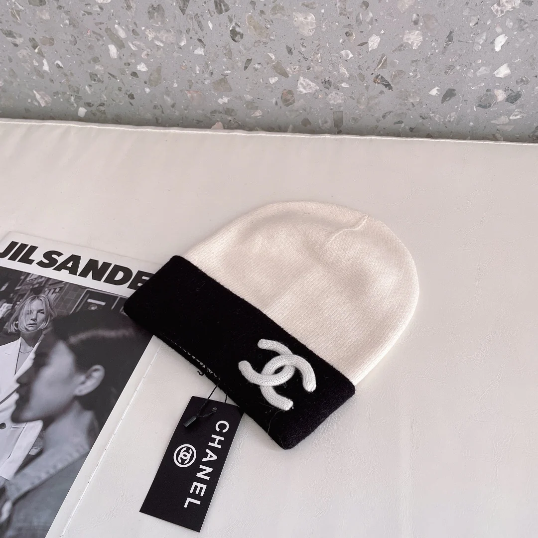 Chanel - Вязаная шапка-бини - Унисекс - Популярно на Xiaohongshu - Белая