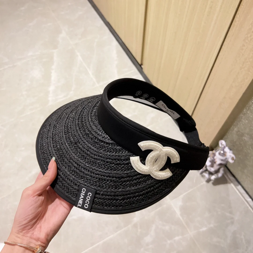 Новинка лета 2023 от Chanel - Соломенная шляпа-козырек - Солнцезащитная шляпа - Черная