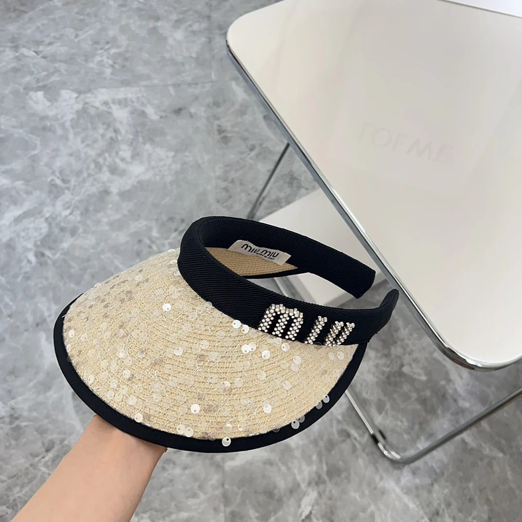 Новая летняя солнцезащитная шляпа Miu Miu 2024 с пайетками, абрикосового цвета.