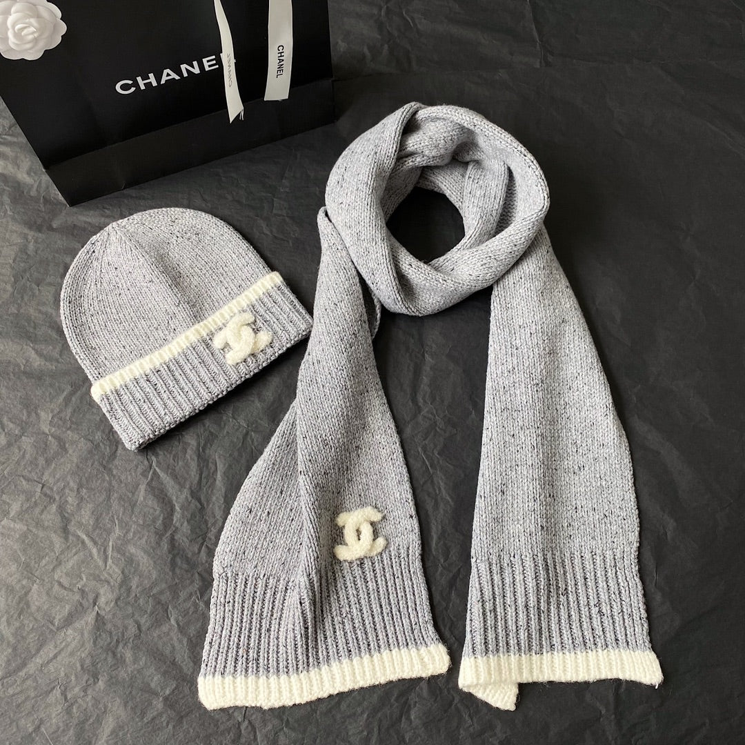 Chanel - Модная шерстяная вязаная шапка - Серая