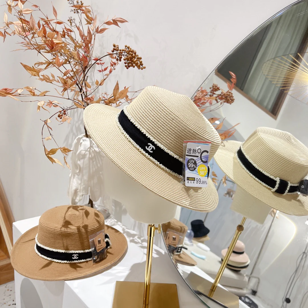 Новая соломенная шляпа Chanel 2022 года - абрикосового цвета - 1