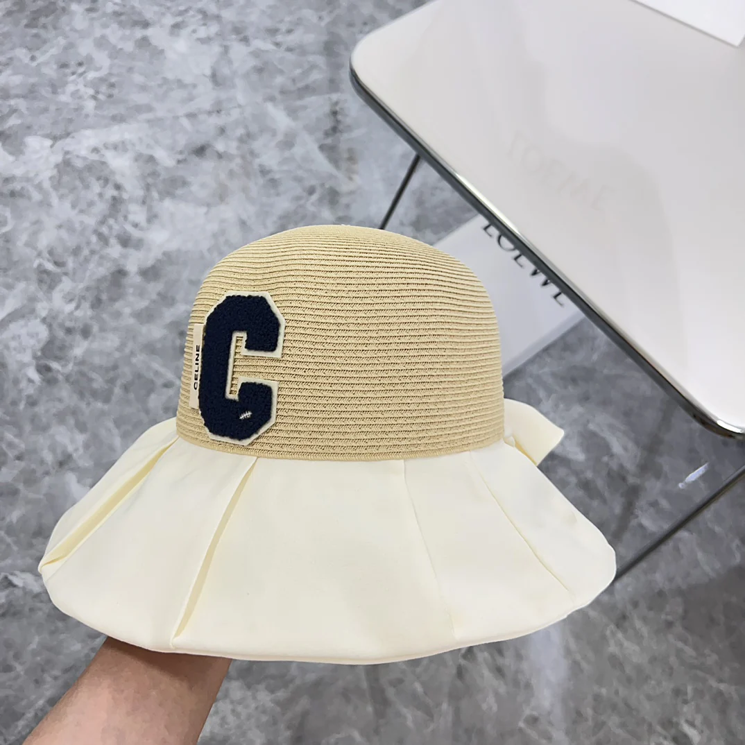 Новая солнцезащитная шляпа Celine 2024 с бантом в стиле пэчворк - белая.