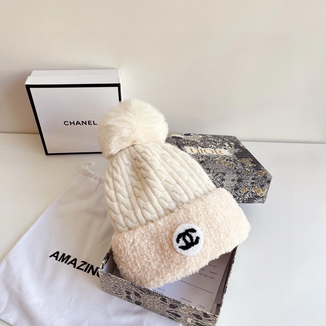 Chanel - Вязаная шапка-бини - Белая - 1