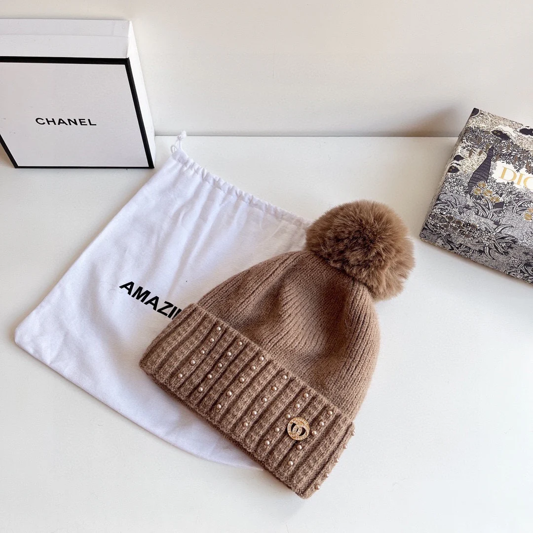 Chanel - Вязаная шапка - Коричневая