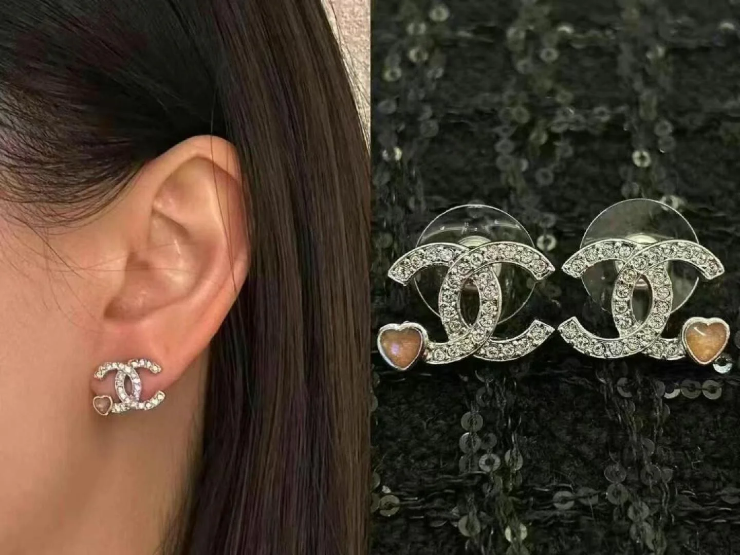 Chanel - Розовые серьги в форме сердца с двойной буквой С (25 пенсов)