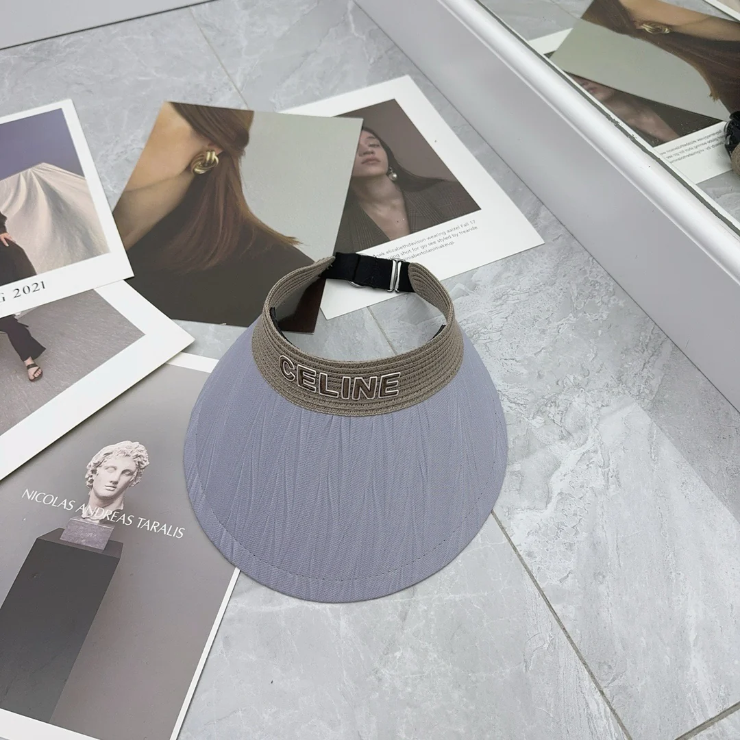 Летняя солнцезащитная шляпа Celine с новым логотипом - сине-серая.