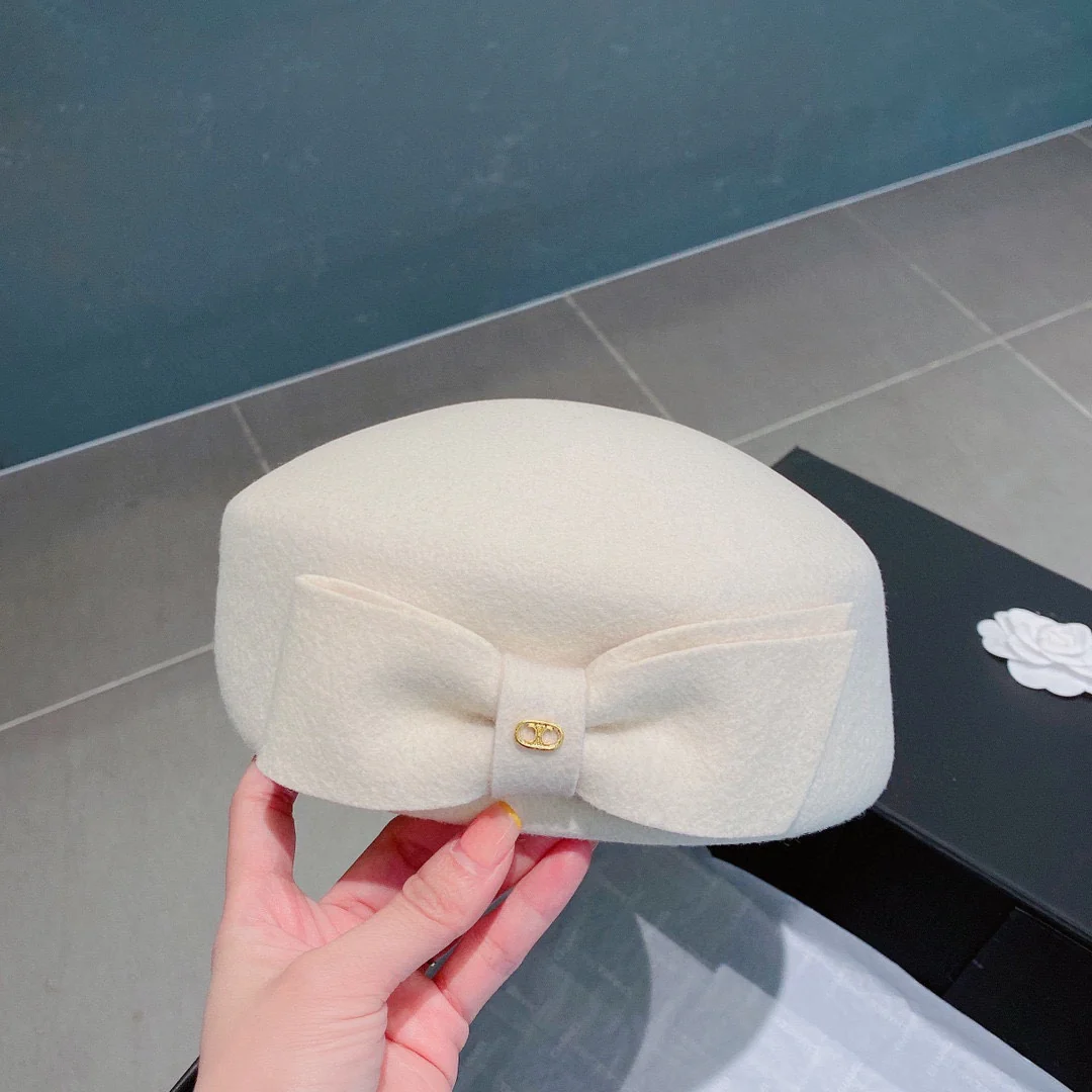 Селин - Бант - Шерстяной берет - Белый