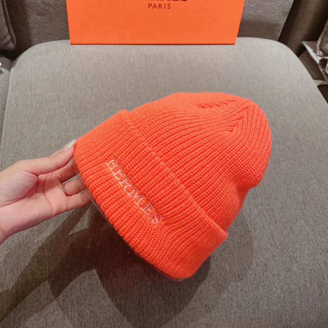 Вязаная шапка Hermes - унисекс - оранжевая