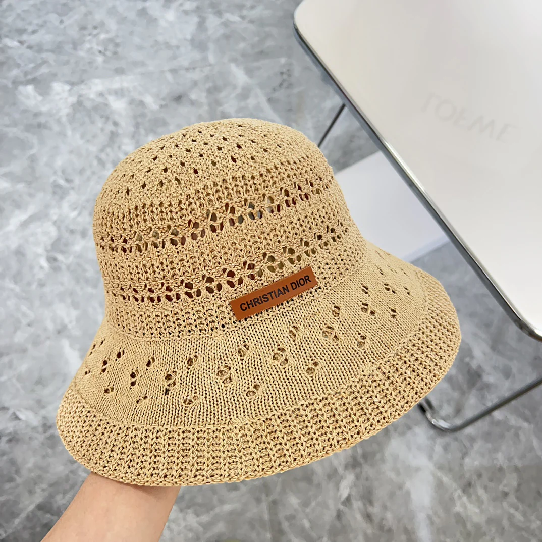 Новинка Dior 2024 года - Плетеная ажурная рыбацкая шляпа - Цвет хаки