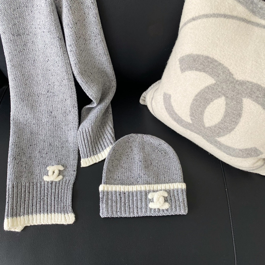 Chanel - Модная шерстяная вязаная шапка - Серая